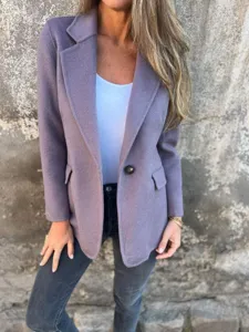 Donna casual giacca blazer risvolto bottone lana autunno inverno moda cappotto nuovo