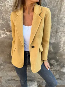 Donna casual misto lana risvolto bottone blazer giacca cappotto autunno inverno moda nuovo