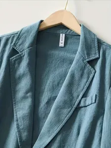 Blazer casual de hombre de color sólido algodón lino chaqueta de traje elegante top