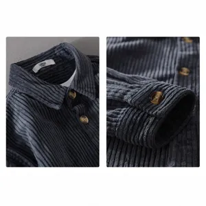 Men's Classic Corduroy Long Sleeve Shirt Casual Vintage Lapel Jacket Top Detail View
