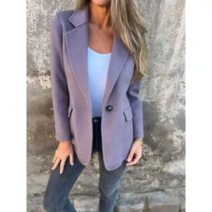 Giacca blazer casual da donna in misto lana con risvolto autunno inverno moda elegante cappotto