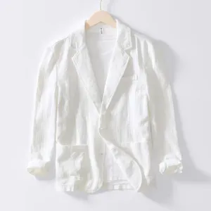 Chaqueta blazer casual blanca de lino para hombre, abrigo de algodón liso ligero.