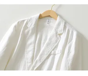 Chaqueta blazer casual de hombre blanca detalle, top liso de algodon lino un boton