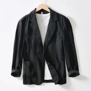 Blazer casual de hombre de lino de algodón color sólido chaqueta con camiseta blanca