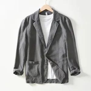 Chaqueta blazer informal de algodón y lino para hombre, diseño de solapa.