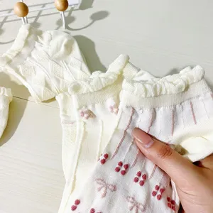 Japanese sweet women short socks white lace ruffles bow floral cute thin summer breathable ankle socks