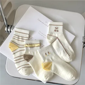 Japanese style cute striped and printed short socks detail view, soft and comfortable.