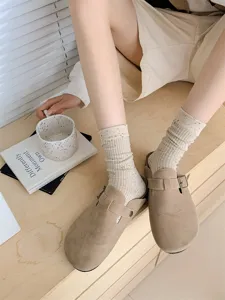 Calze al polpaccio da donna in cotone pettinato flecked, stile giapponese casual quotidiano.
