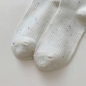 Calzini bianchi a metà polpaccio da donna con pois, cotone pettinato traspirante, stile giapponese.