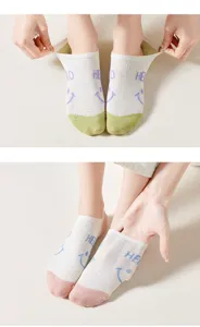 Close-up detail of women breathable mesh low cut boat socks showing elastic stretch and cute design.