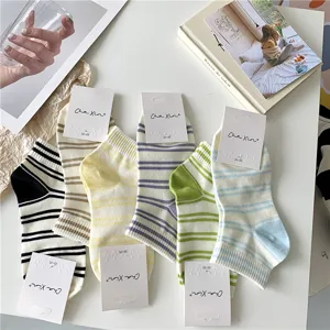 Japanese style striped women socks summer thin low cut casual short boat socks multi colors