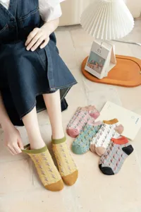 Japanese cute peach embroidery short socks for women, spring summer shallow boat socks.