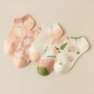 Women's Cute Peach Floral Cotton Ankle Socks Japanese Style Sweet Shallow Cut Low Cut Short Socks Daily Casual Socks