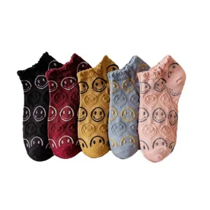 Cute women's short socks with smiley face pattern, sweet style comfortable breathable.