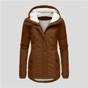 Women's Winter Hooded Warm Thick Fleece Lined Parka Jacket Casual Solid Color Coat