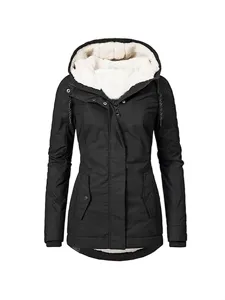 Women's Waterproof Padded Coat Faux Sherpa Lined Hooded Mid-length Winter Jacket Casual Solid Color Slim Fit Warm Outerwear Top