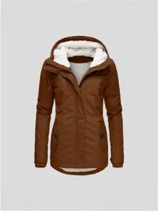 Women's winter fleece lined hooded coat casual waterproof solid color jacket outerwear.