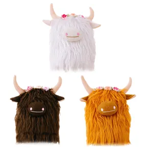Cute Highland Cow Plush Toy Animal Stuffed Doll Flower Crown Desktop Room Home Decor