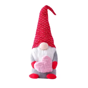 Poupée gnome sans visage en peluche chapeau rouge cœur rose décoration Saint-Valentin