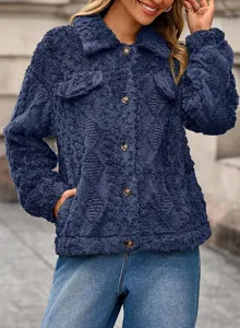 Women lapel teddy fleece fluffy coat winter casual button down warm cardigan outerwear.