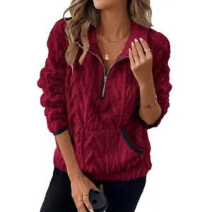 Dames kwart rits fleece truien pluche winter korte jas stijlvolle warme top kleding.
