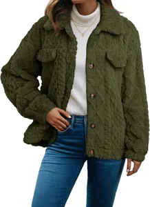 Women's fleece lapel cardigan casual long sleeve warm coat autumn winter solid daily outerwear.