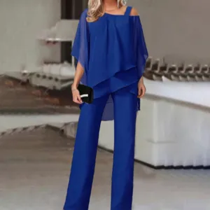 women fashion casual irregular batwing sleeve two piece pants suit stylish elegant