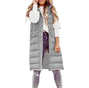 Women's long puffer vest casual winter sleeveless quilted outerwear coat with pockets