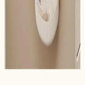 Close-up detail of white slatted wall-mounted storage basket, minimalist home organizer.
