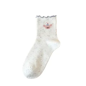 Cute Japanese style women socks with breathable mesh, colorful speckles and lovely bear embroidery.