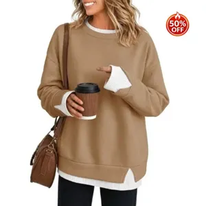Dames casual losse lange mouw sweatshirt, stijlvolle top met contrasterend design.