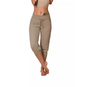 Pantalon corsaire casual en tricot pour femme taille élastique avec cordon et grand confort.