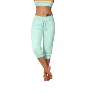 Pantalon de survêtement capri tricoté vert menthe femme taille élastique cordon poche vue principale