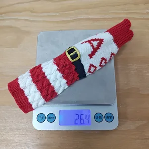 Christmas knitted wine bottle cover red white stripe holiday decor gift bottle sleeve