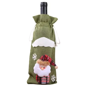 Christmas wine bottle cover burlap santa decoration bag for holiday table dinner party decor