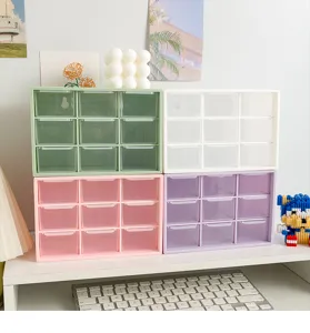 9-grid desktop storage box transparent plastic drawer organizer for office and student dorm use