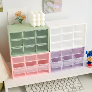9-grid desktop storage box transparent drawer style organizer for stationery items