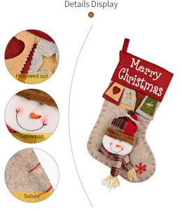Christmas Stocking Felt Cartoon Snowman Holiday Gift Bag Hanging Pendant Detail View