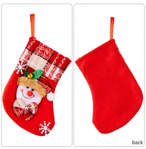 Christmas stocking ornament holiday hanging decoration red plaid snowman candy gift bag display