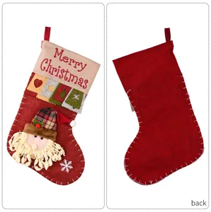 Christmas Stocking 3D Santa Claus Red Felt Hanging Gift Bag Holiday Party Decoration