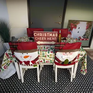 Christmas decoration chair covers set, cute snowman and santa doll design for holiday home party decor.