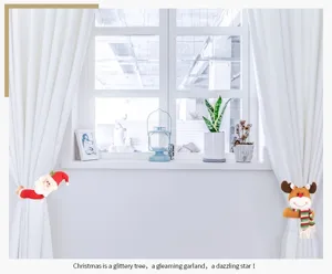 Christmas cartoon Santa and reindeer curtain tiebacks, cute plush holiday home decor buckles.