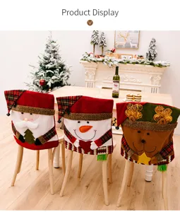 Christmas chair covers set, cute Santa Claus snowman reindeer decoration for holiday home.
