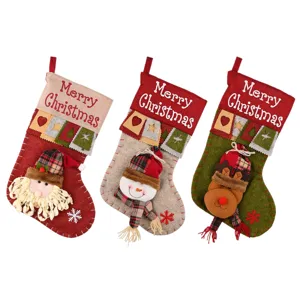 Christmas stockings set 3D plush Santa snowman reindeer holiday hanging decorations