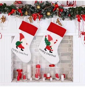 Christmas stocking embroidery gnome gift socks for holiday fireplace hanging decor detail
