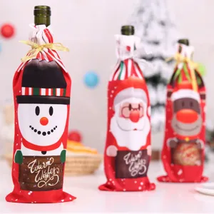 Christmas wine bottle cover cute snowman santa claus reindeer holiday table decor set