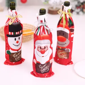 Christmas wine bottle cover set red holiday table decoration snowman santa elk 3pcs