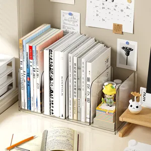 Transparent Acrylic Desk Bookend File Organizer Office Student Book Storage Rack Multi-Grid Desktop Bookshelf Holder