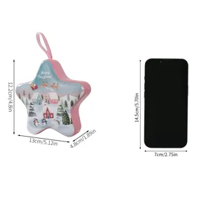 Christmas star tin candy box with pink lanyard holiday hanging decoration gift box 1pcs
