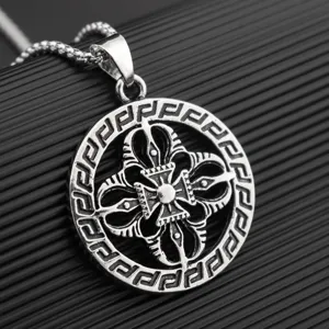 Vintage retro totem alloy necklace pendant featuring intricate geometric pattern design.